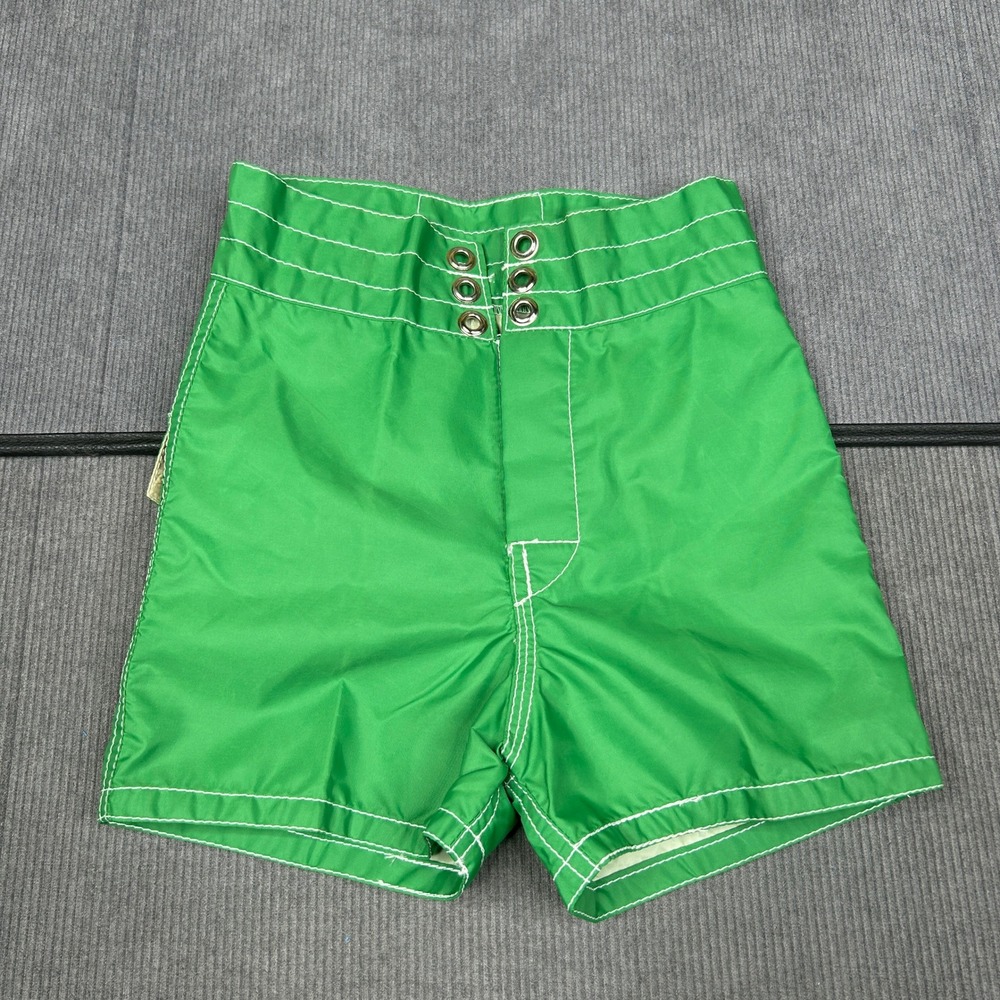 Birdwell Beach Britches Board Shorts Green Nylon Surf Trunks Size 20 Vintage